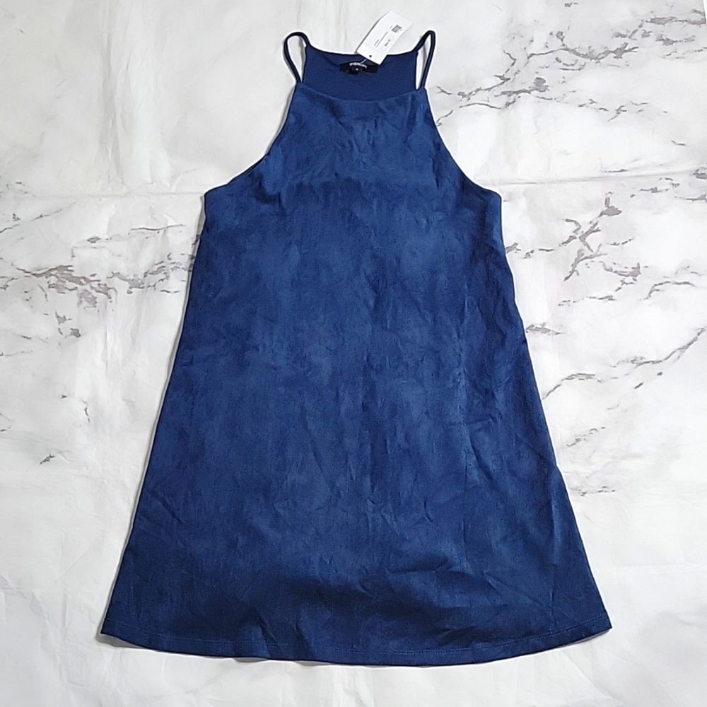 Wishlist Navy Halter Suede Dress